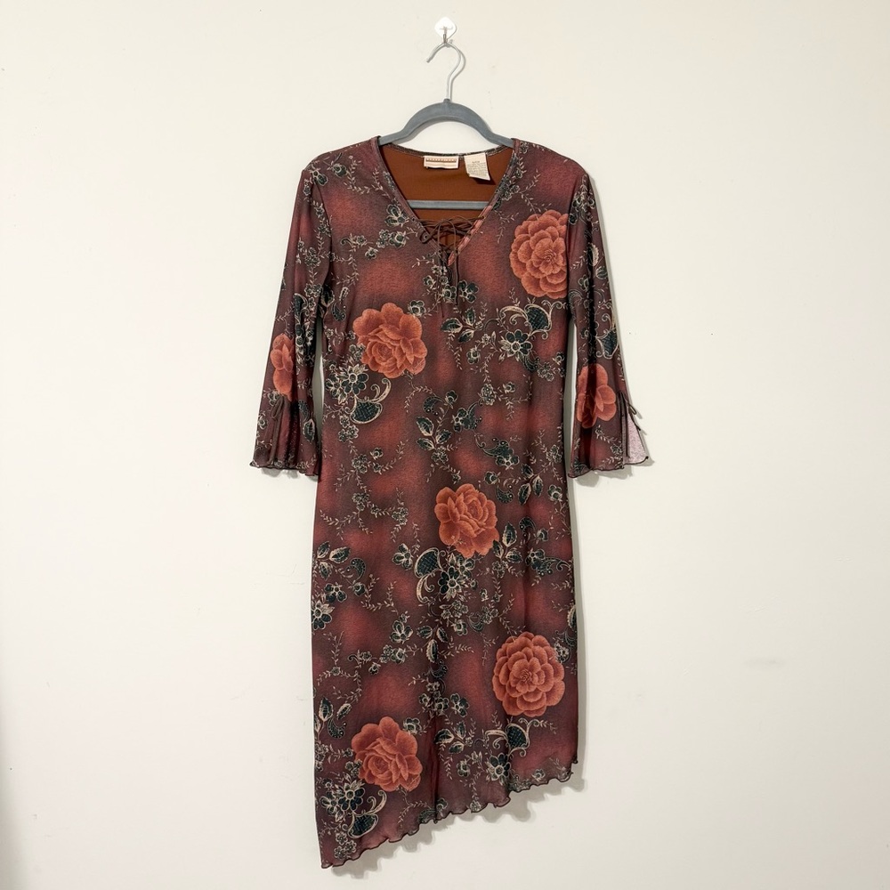 Expressions Vintage Burgundy Maroon Floral Dress